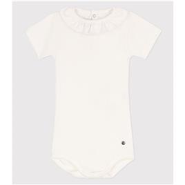 Petit Bateau Body de mangas curtas, folho na gola