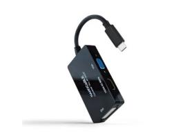 Adaptador Nanocable 10.16.4301-ALL/ USB Type-C Macho - HDMI Fêmea - DVI-I Fêmea - VGA Fêmea/ 20cm/ Preto