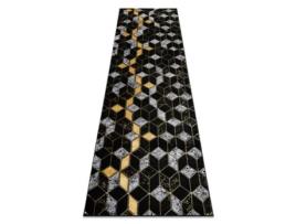 Tapete, Passadeira Gloss Moderno 400B 86 À Moda, Glamour, Art Deco, 3D Geométrico Preto / Ouro (80 x 300 cm)