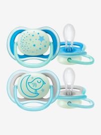 Lote de 2 chupetas de noite Ultra air 2ª idade, da Philips AVENT azul claro liso com motivo 