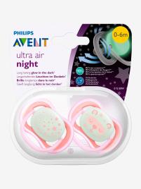 Lote de 2 chupetas de noite Ultra air 2ª idade, da Philips AVENT rosa claro liso com motivo 