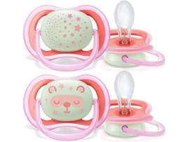 Conjunto 2 Chupetas PHILIPS AVENT 6-18m Ultra Air Night Time Menina