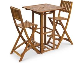 Conjunto duas cadeiras altas e uma mesa de Exterior VIDAXL madeira de acácia maciça