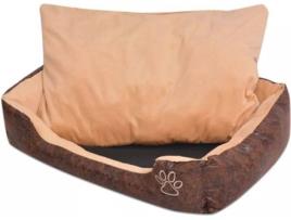 Cama para Cães e Gatos  Com Almofada (Castanho - Couro Sintético - Tamanho M)