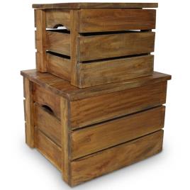 Conjunto de caixas de arrumação 2 pcs madeira reciclada maciça