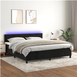 vidaXL Cama box spring c/ colchão/LED 160x200 cm veludo preto