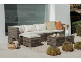 Conjunto Sofá KIEFERGARDEN Bahamas Conjunto Quatro Duplo Mesa (Cinzento -Aço Galvanizado e Ratán Sintético-260cm)