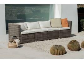 Conjunto Sofá KIEFERGARDEN Bahamas Sofá Quadruplo (Cinzento -Aço Galvanizado e Ratán Sintético-260cm)