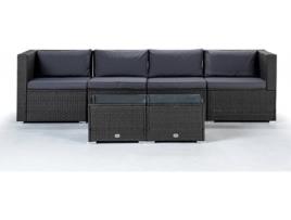 Conjunto Sofá KIEFERGARDEN Bahamas Sofá Quadruplo com Duplo Mesa (Cinzento-Aço Galvanizado e Ratán Sintético-260cm)