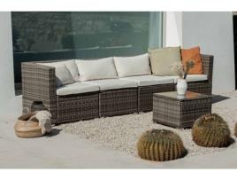 Conjunto Sofá KIEFERGARDEN Bahamas Sofá Quadruplo com Mesa (Cinzento -Aço Galvanizado e Ratán Sintético-260cm)