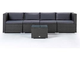 Conjunto Sofá KIEFERGARDEN Bahamas Sofá Quadruplo com Mesa (Cinzento-Aço Galvanizado e Ratán Sintético-260cm)