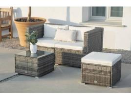 Conjunto Sofá KIEFERGARDEN Bahamas Conjunto Duplo (Cinzento -Aço Galvanizado e Ratán Sintético-140cm)