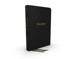 Livro kjv, thinline bible, large print, genuine leather, black, red letter, thumb indexed, comfort print de thomas nelson (inglês)