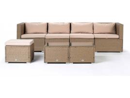 Conjunto Sofá KIEFERGARDEN Bahamas Conjunto Quatro Duplo Mesa (Castanho -Aço Galvanizado e Ratán Sintético-260cm)