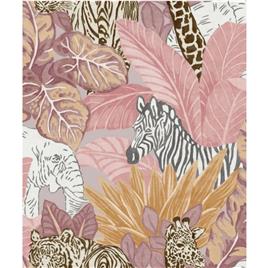 Noordwand Papel de parede Good Vibes Jungle Animals rosa e laranja
