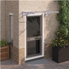 vidaXL Toldo para porta 122x90 cm policarbonato cinzento/transparente