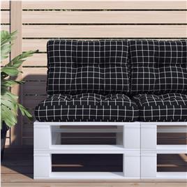 vidaXL Almofadões para sofás de paletes 2 pcs tecido xadrez preto