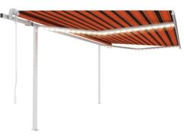 vidaXL Toldo automático LED e sensor de vento 4x3,5m laranja/ castanho