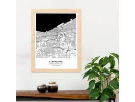 Cleveland Map - Eua. Perda de Cidades Nos Estados Unidos Com Mares e Rios Em Preto.