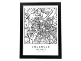 Póster NACNIC O Mapa Do Mapa de Estilo Nórdico de Bruxelas em Preto e Branco