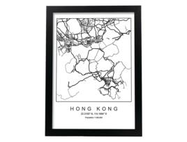 Póster NACNIC O Mapa Do Estilo Nórdico da Cidade de Hong Kong em Preto e Branco