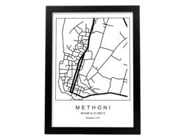 Póster NACNIC Mapa Do Estilo Nórdico da Cidade de Methoni em Preto e Branco