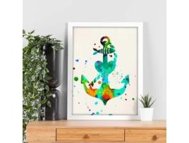 Posters de Animais Marinhos Com Design de Aquarela. Ancoragem de Ligs, Impressa Com Textura Em Aquarela, Para