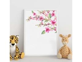 Póster NACNIC de Ramificação com Estilo de Óseo. Ramificações 2, com Desenhos Pintados de Galhos, Folhas e Flores.