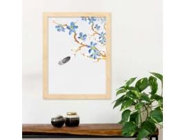 Póster NACNIC de Ramificação com Estilo de Óseo. Galhos e Caneta, com Pinturas Pintadas com Galhos, Folhas e Flores.