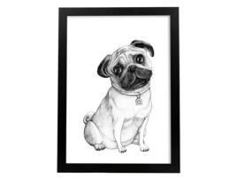 Póster NACNIC de Pug Branco. Linhas de Cães Decorativas