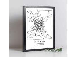 Póster NACNIC Mapa da Cidade Riyadh Nordic Style em Preto e Branco.