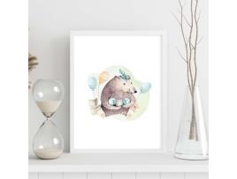 Póster NACNIC de Ilustração de Animais. Urso de Aniversário.
