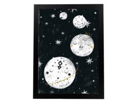Póster NACNIC Quatro Planetas No Estilo Nórdico Preto e Branco. Composições Planetárias Infantis Black