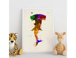 Posters de Animais Marinhos Com Design de Aquarela. Martelo de Tubarão Lémina, Impresso Com Textura Em Aquarela, Para