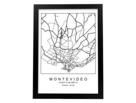 Póster NACNIC O Mapa Do Estilo Nórdico da Cidade de Montevidéu em Preto e Branco