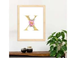 Póster NACNIC Letra X. Rosa Gold Estilo com Imagens Do Alfabeto.