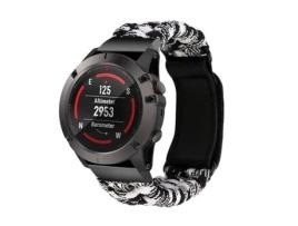  - Bracelete Pulseira Fio Entrançado para Garmin Tactix Delta Solar Edition With Ballistics Preto e Branco