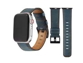 Bracelete Classic Vintage em Pele Ecológico Apple Watch Series Se 44Mm Azul