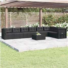 vidaXL 8 pcs conjunto lounge de jardim c/ almofadões vime PE preto