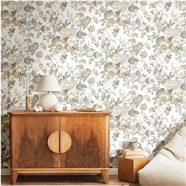 Noordwand Papel de parede Blooming Garden 6 Big Flowers bege e azul
