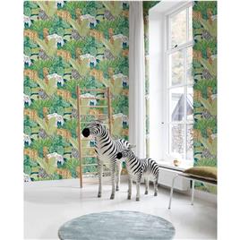 Noordwand Papel de parede Good Vibes Jungle Animals verde e preto