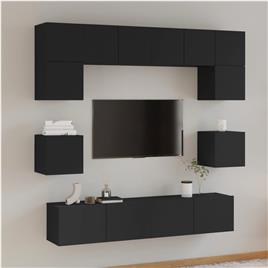 vidaXL Conjunto móveis de TV 8 pcs madeira processada preto