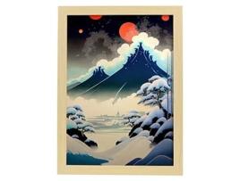 Pôster Azul Frio No Estilo De Arte Japonesa Ukiyo Paisagens Abstratas E Surreais Nas Ilustrações Design De Interiores E Decoração A3 Wood Marcos