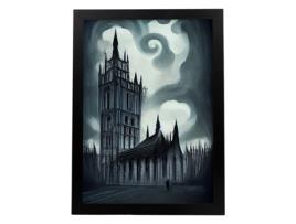 NACNIC Felheira Abadeira Do Dinhiatório Westminster No Estilo De T Burton Ilustrações De Monumentos Cidades Países Inspirados A4 Black Frame