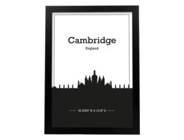 Cambridge Mapa Poster - Inglaterra. Lãmines Com O Horizonte Das Cidades Na Inglaterra E Na Irlanda Com Sombra Negra. Sem Quadro