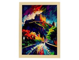 NACNIC Edimburg Castle Poster Em Estilo De Tinta A Óleo Ilustrações De Monumentos E Cidades Em Estilo Fotográfico Em Cores A4 Wood Marcos
