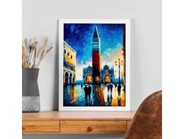 NACNIC Poster De Plaza De San Marcos Em Estilo De Pintura A Óleo Ilustrações De Monumentos E Cidades Em Estilo Fotográfico Em Cores A4 Quadros Brancos