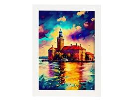 Poster NACNIC De Isla Ellis No Estilo De Tinta A Óleo Ilustrações De Monumentos E Cidades Em Estilo Fotográfico Em Cores A4 Quadros Brancos