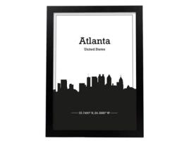 Pôster De Mapa De Atlanta - Eua. Lhesas Com Cidades Do Horizonte Nos Estados Unidos, Canadá, México, Com Sombra Negra. Sem Quadro
