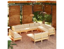 Conjunto de Relax com 12 Peças com Almofadas (63,5 x 63,5 x 62,5 - Madeira - Bege)